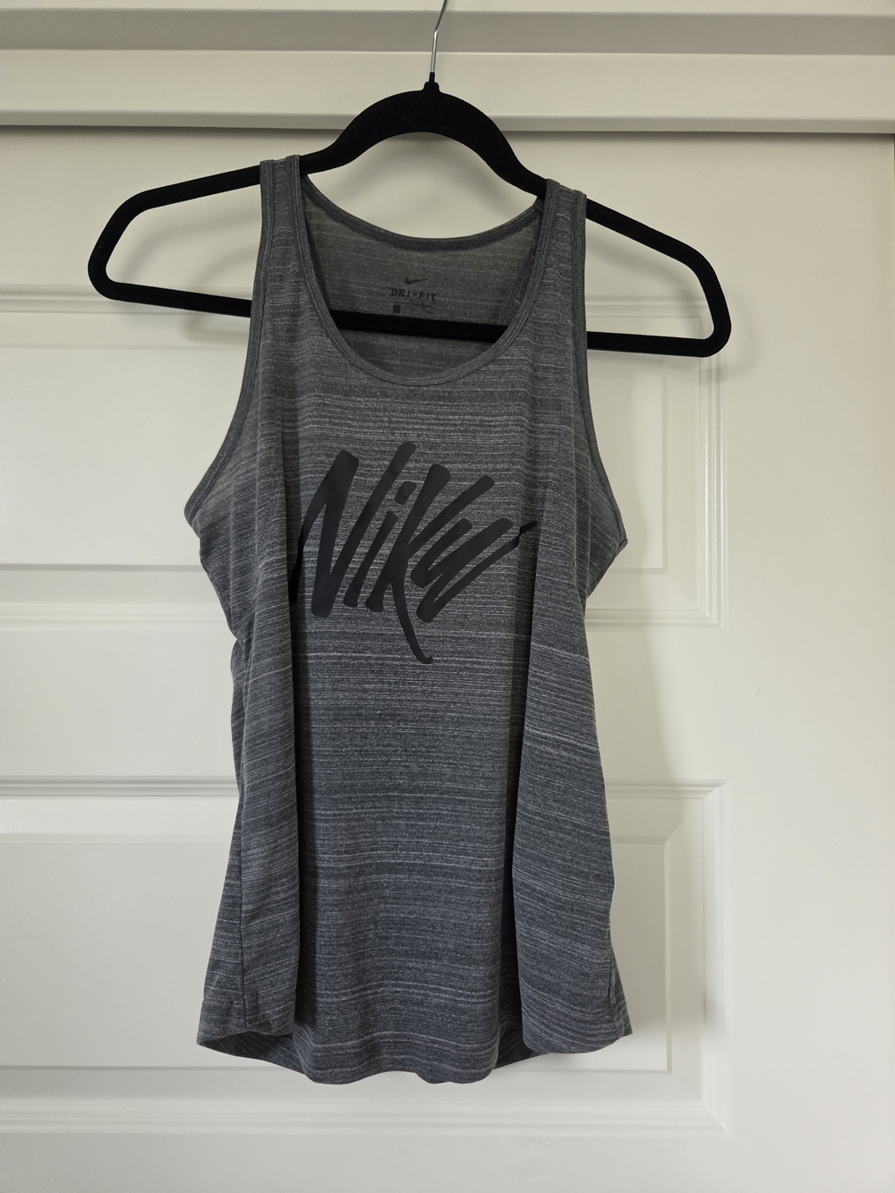 Nike Gray Heather Racerback Tank with Black Script Logo SMALL